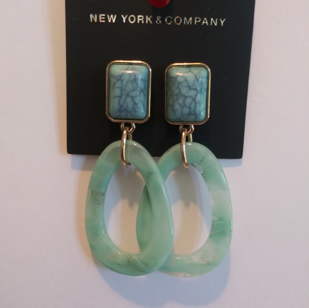 NY&Co Acrylic drop geo teal green earrings